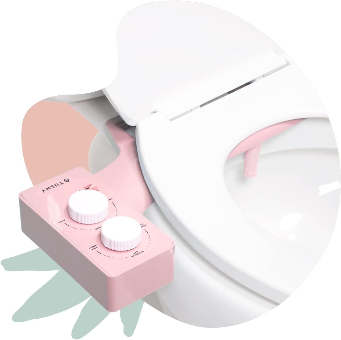 TUSHY 2.0 Warm Water Spa Bidet Toilet Seat Attachment | Non-Electric Self Cleaning Fresh Water Sprayer (Adjustable Water Pressure, Temperature & Angle Control. Easy Home Installation), Pink/White