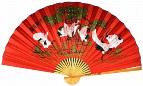 Asian Home Classic 35"" Oriental Feng Shui Wall Fan-Cranes (Red)