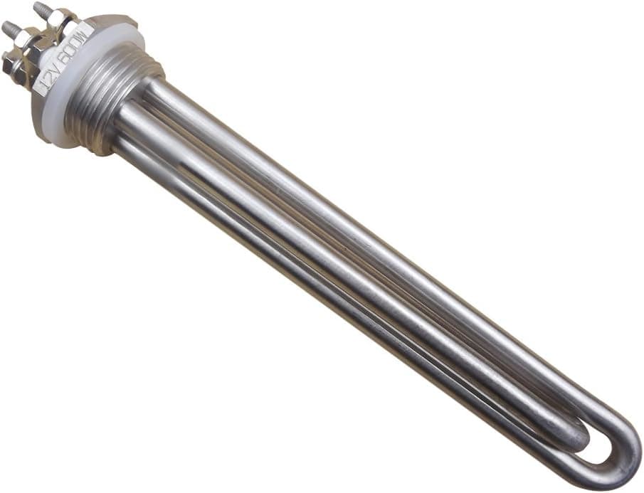 DERNORD 12V 600W Immersion Heater Submersible Water Heater Element Stainless Steel Heating Element with 1 Inch NPSM Fitting Double U Type