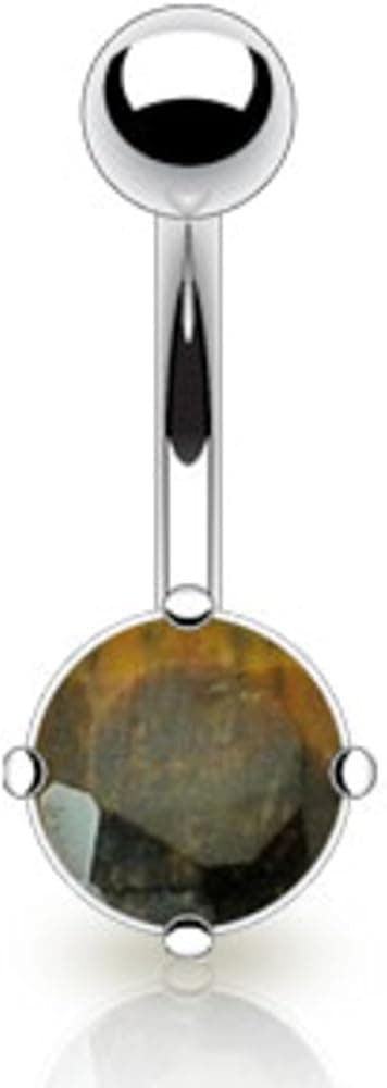 Dynamique 14g Tiger Eye Semi Precious Stone Prong Set Belly Button Ring 316L Surgical Steel