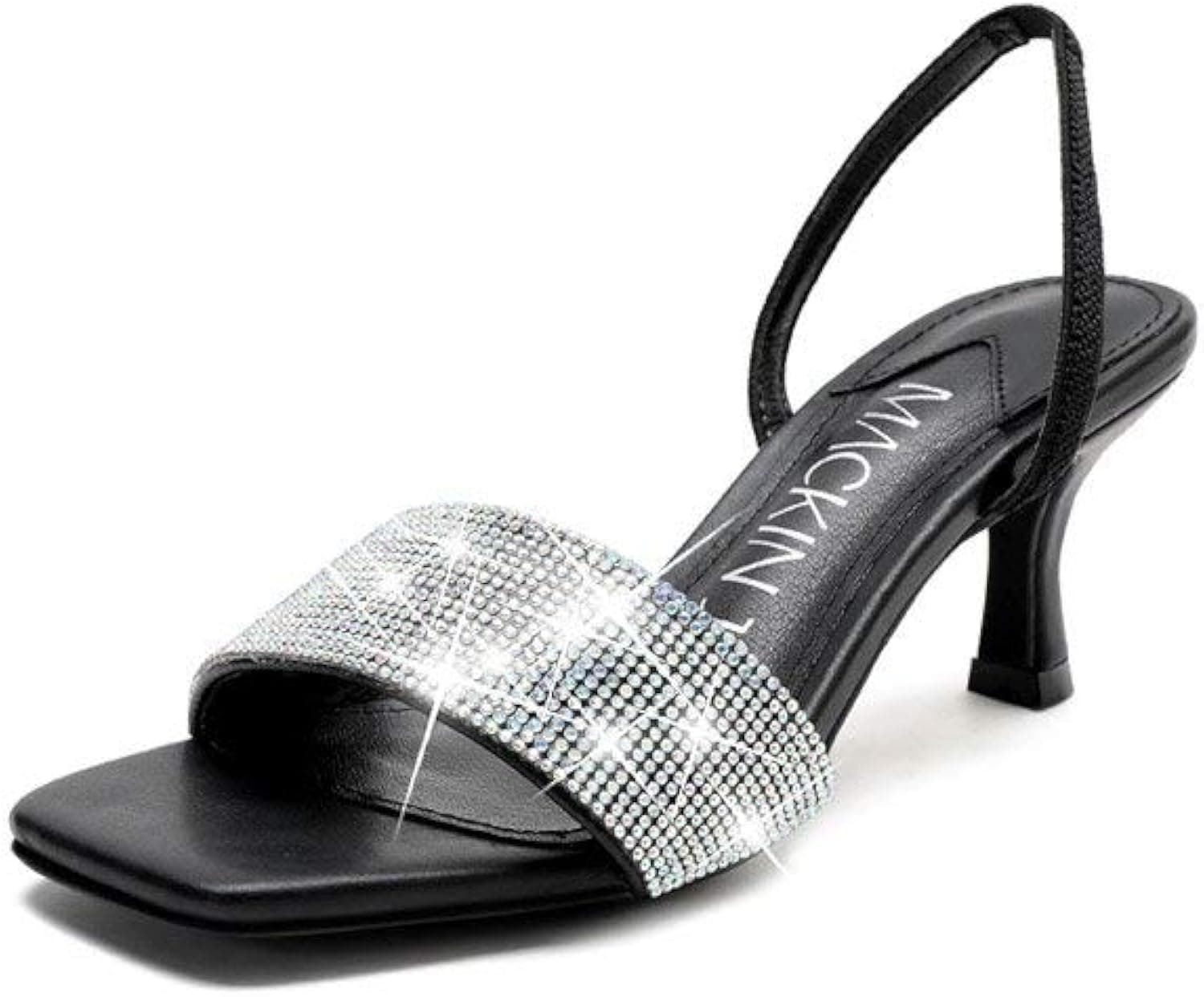 MACKIN J 226-4 Women's Square Toe Heels Rhinestone Mules Kitten Heel Slip On Sandals