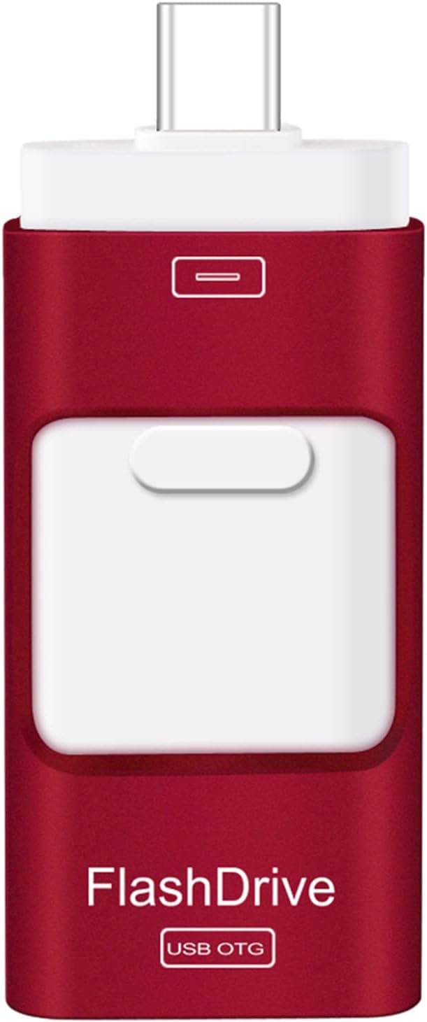 Photo Stick for iPhone 256GB, 4 in 1 External Photo Backup Storage USB Memory Stick, USB Type C Flash Drive Jump Thumb Drive for iPhone iPad Android Computer, Red