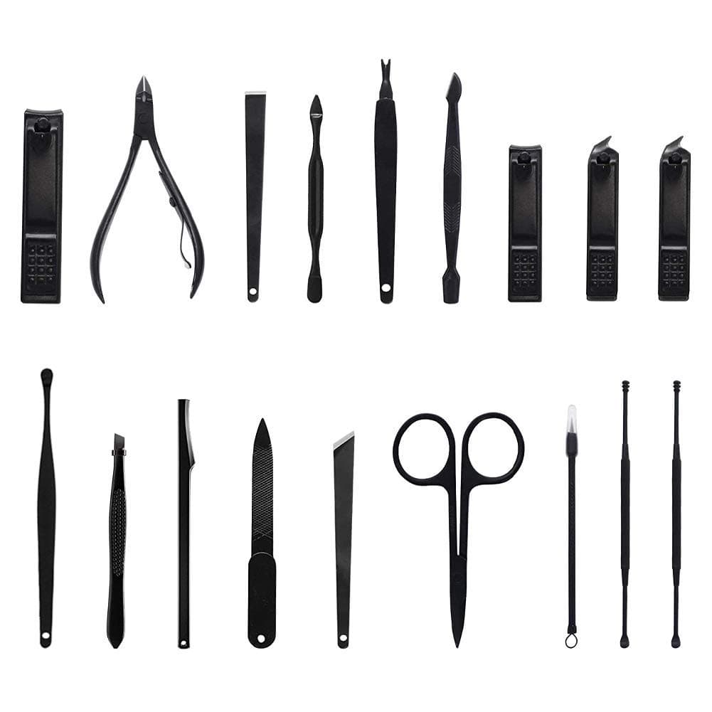 Nail Clippers Kit - Manicure Pedicure Set - Professional Stainless Steel Pedicure Tools 18pcs-Travel Scissors Grooming Case Care for Men And Women (Black)