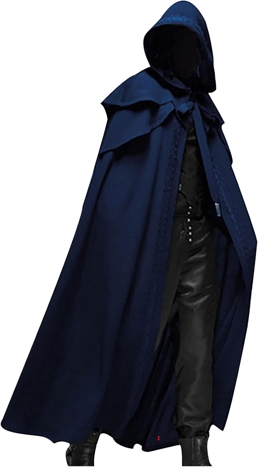 Men's Hooded Cloak Halloween Casual Retro Gothic Solid Color Long Cardigan Cape Cosplay Party Stage Outfit Tops