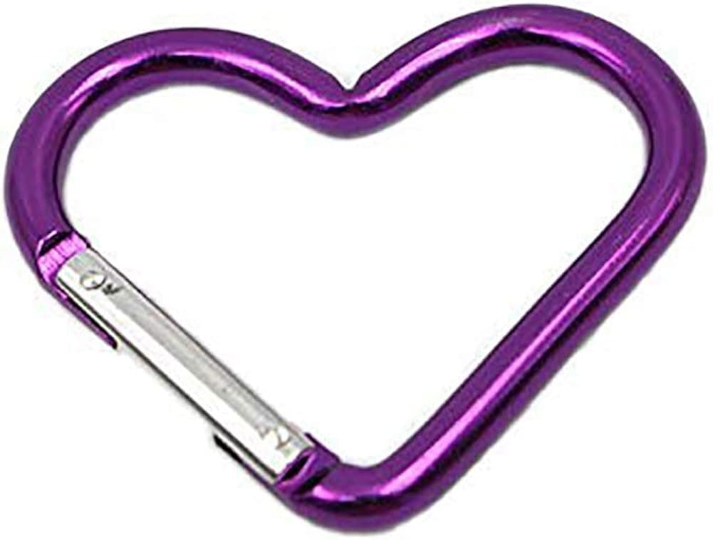Mini Heart Shaped Aluminum Carabiner Buckle Pack Spring Snap Keychain Clip, Purple, Pack of 10