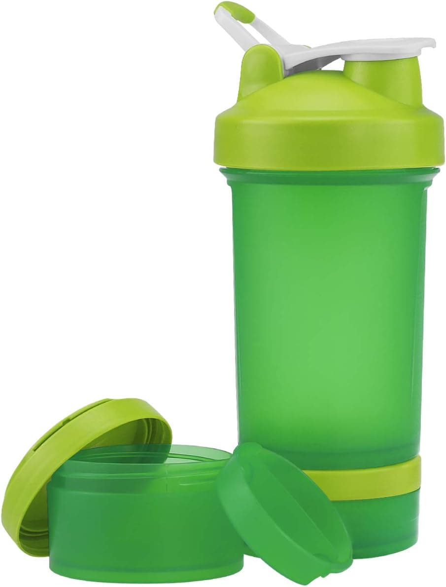 VIGIND Protein Shaker Bottle, 22oz Shaker Bottle with 2 Independent Jar Storage for Powder, Sport Mixer Bottle, Bap-Free, Side Measurement, Mixer Ball, Shake Cup for Post Pre Workout