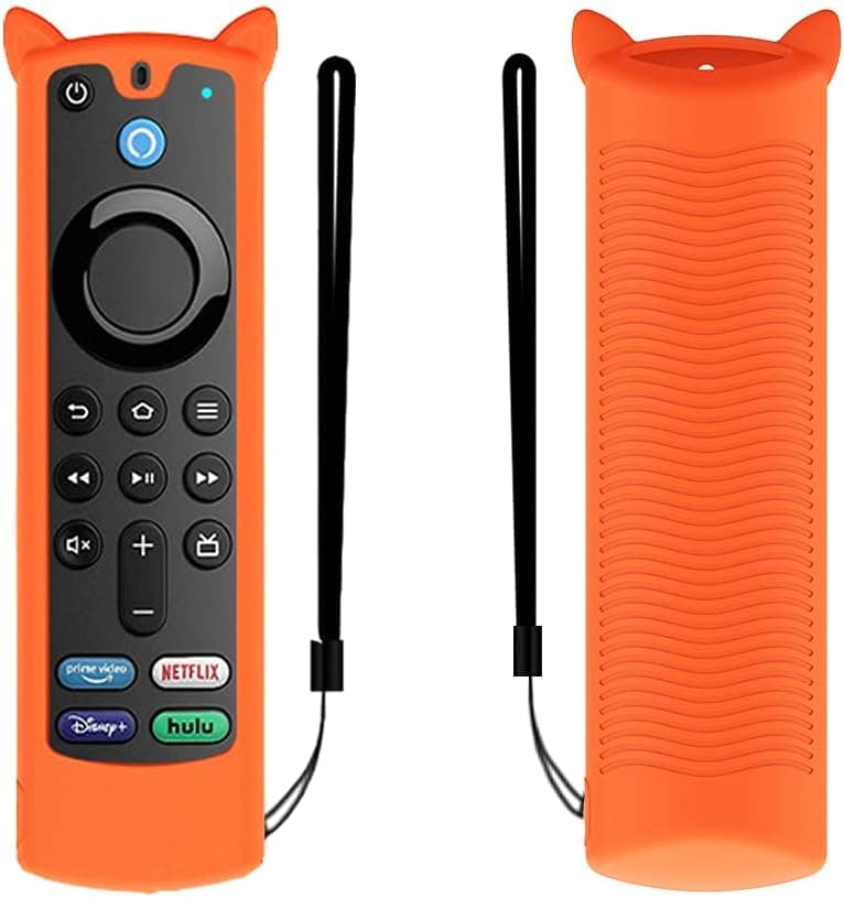 Fit Designed for 2021 Fire TV Stick 4K Alexa Voice Remote Control (3rd Gen), Suublg Silicone Remote Case Protective Covers with Anti Slip Lanyard - Full Access to All Buttons (Orange)