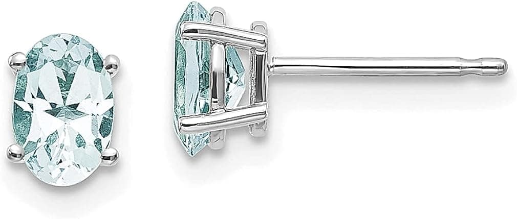 14k White Gold Oval March Aquamarine Earrings Birthstone Stud Gemstone Fine Jewelry For Women Gifts For Her