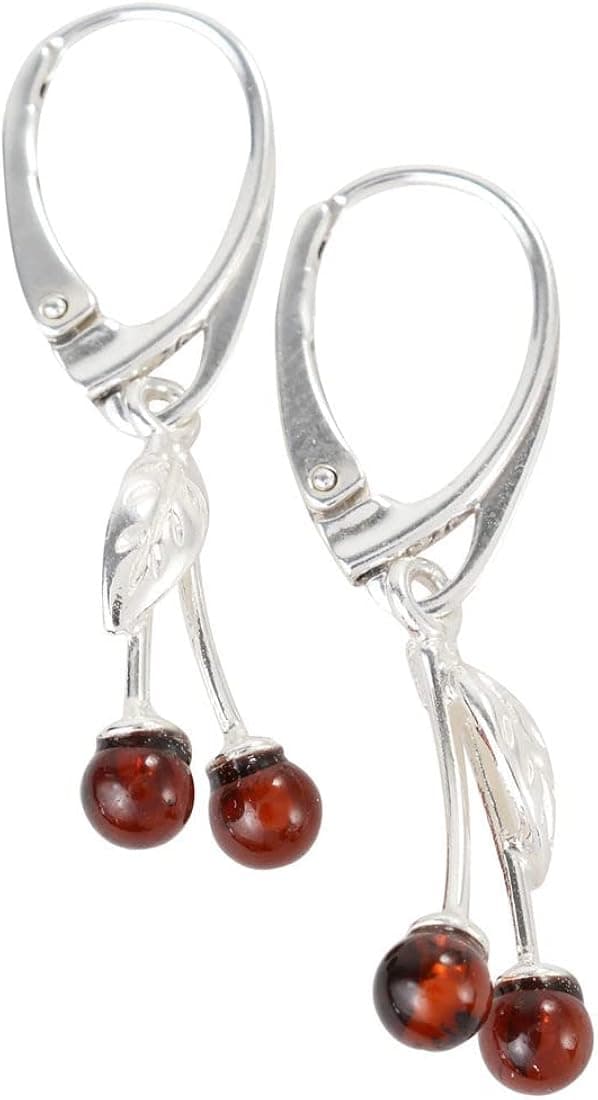 Sterling Silver and Baltic French Leverback Amber Cherry Earrings
