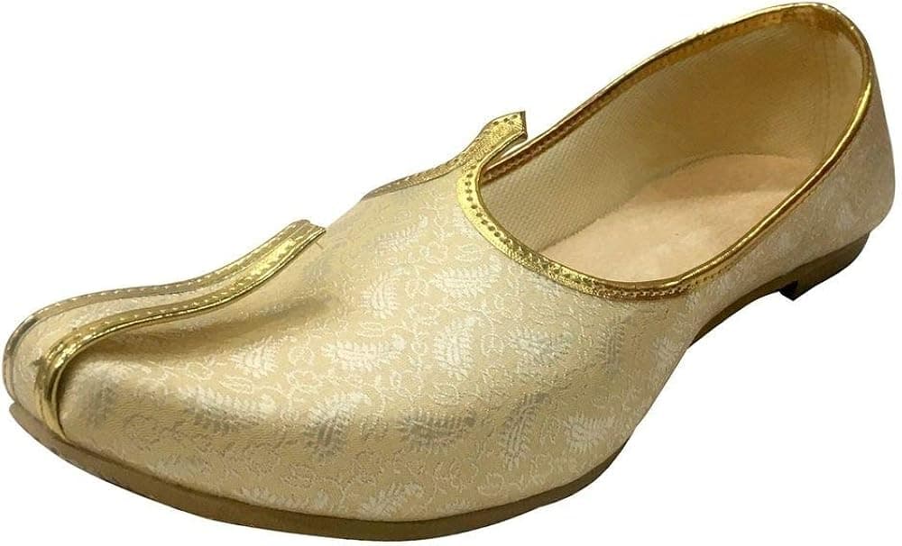 Step n Style Mens Cream Gold Handmade Shoes Sherwani Shoes Achkan Shoes Etnic Mojri Khussa Juti