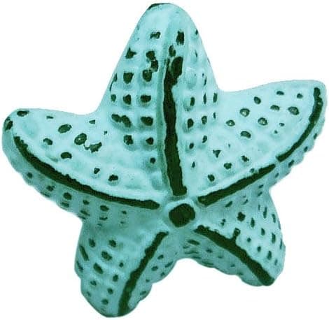 Nautical Tropical Imports Distress Blue Iron Starfish Shaped Drawer Knob Set of 2
