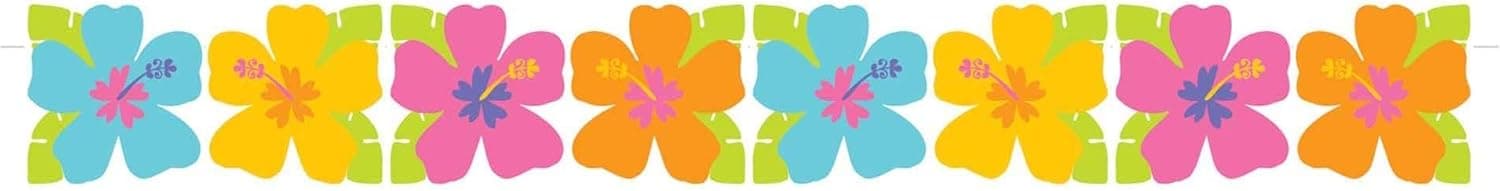 Amscan Hibiscus Printed Paper Garland, 8' x 5 1/2", Multicolor, 1 Pc