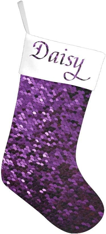 Custom Christmas Stockings Personalized Name for Xmas Tree Velvet Decor Purple Sequins Bling Print 17.52 x 7.87 Inch
