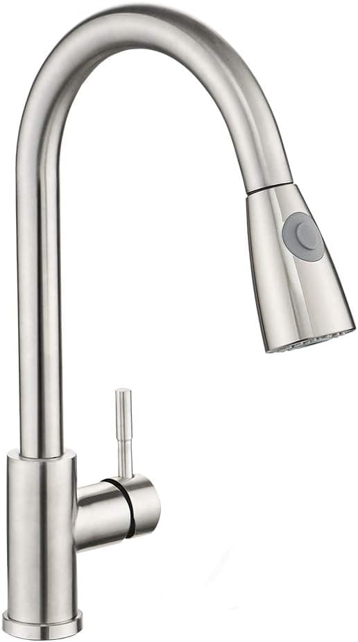 Single Handle High Arc Brushed Nickel Pull out Kitchen Faucet,Single Level Stainless Steel Kitchen Sink Faucets with Pull down Sprayer POWER-K309SN