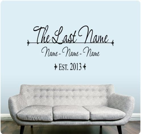 46" Personalized Family Name Established Date Wall Sticker Decal Custom Year Last Name First Names Embellishment Sign