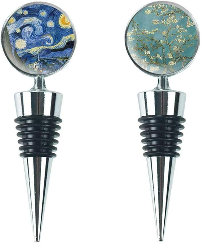 LIZIMANDU Wine Bottle Stoppers,Set of 2 Stainless Steel Wine Stoppers For Gifts, Bar, Holiday Party, Wedding(2-Van Gogh Set)
