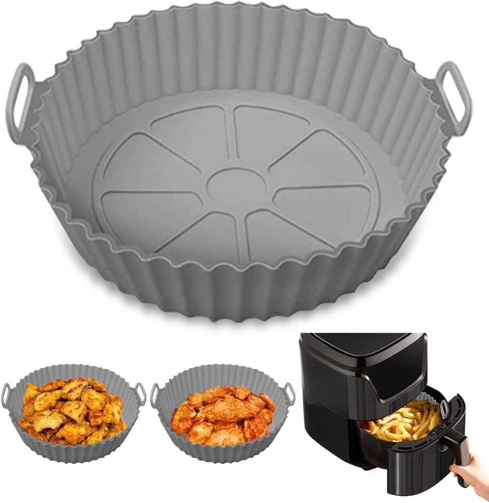 ACOHICE Air Fryer Silicone Pot,Reusable Air Fryer Liners,No Need to Clean the Air Fryer,Food Safe Air Fryer Accessories,8 Inch silicone air fryer basket(Top: 8" - Bottom: 6.96")(grey)