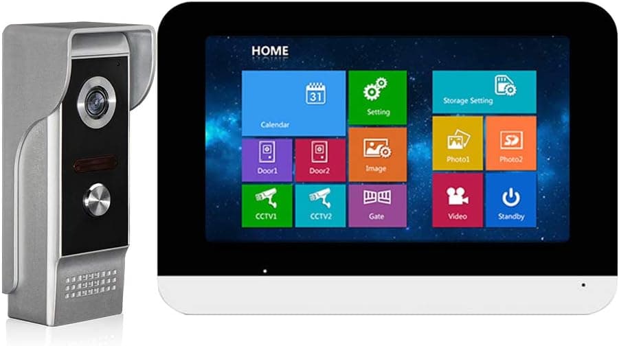 Touch Screen Video Doorphone 7 inch LCD Monitor with OSD Menu Wired Video Doorbell Intercom System Support Max 4pcs Door Cameras Support Snapshot Video Record Built-in 16GB SD Card Storge