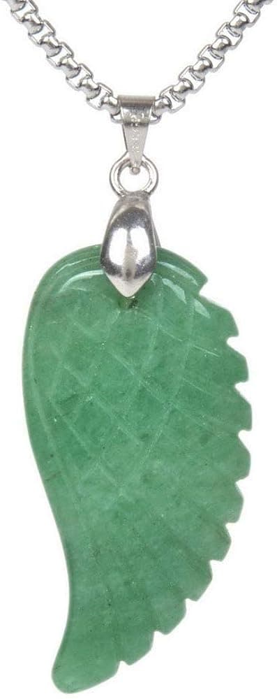 JUST IN STONES Natural Green Aventurine Gemstone Crystal Healing Reiki Chakra Charm Angel Wing Pendant Necklace 20 Inch