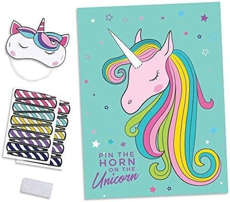 Pin the Horn on the Unicorn Party Game (Teal)
