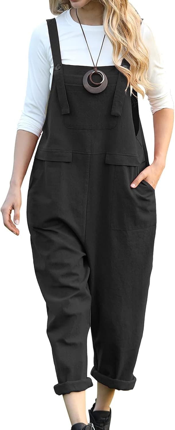 YESNO Women Long Casual Loose Bib Pants Overalls Baggy Rompers Jumpsuits with Pockets PV9