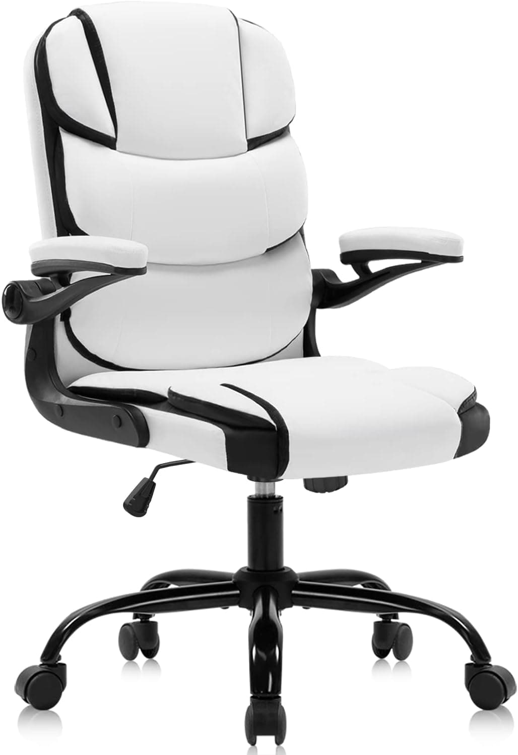 SEATZONE Office Chair White Computer Desk Chair with Armrest Leather Executive Swivel Office Chair for Adults Teens,White&Black