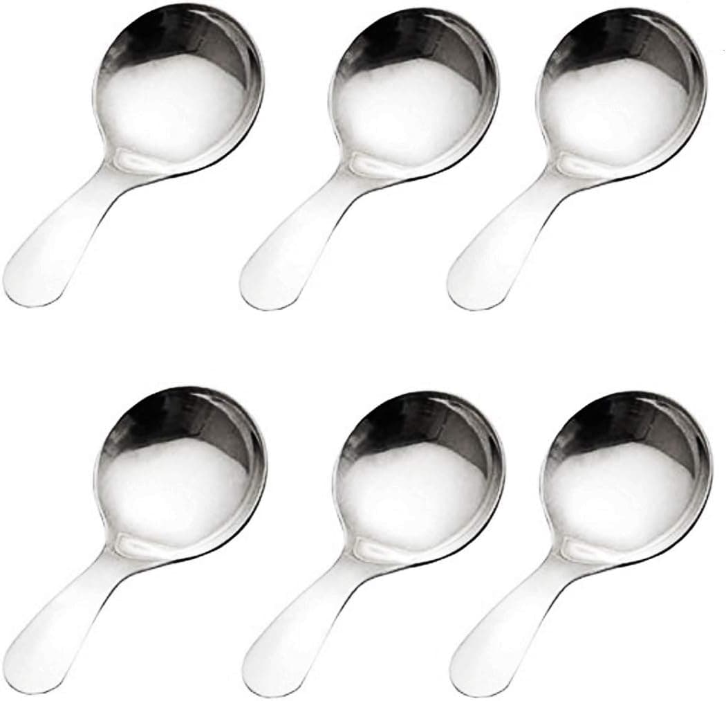 Short Handle Spoons,6 PCS Silver Stainless Steel Mini Salt Condiments Dessert Spoon Tea Coffee Spoons Ice Cream Spoon