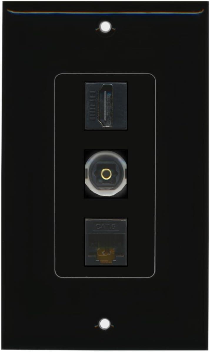 RiteAV - 1 Port HDMI and 1 Port Toslink and 1 Port Cat6 Ethernet Decorative Wall Plate - Black