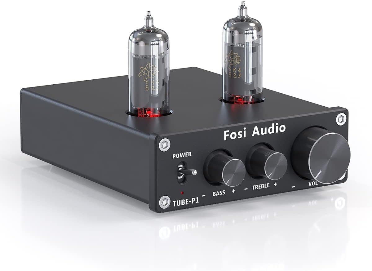 Fosi Audio P1 Tube Preamplifier Mini Hi-Fi Stereo Preamp 6K4 Valve Vacuum Pre-amp with Treble Bass Tone Control for Home Theater HiFi System(not for Turntable)