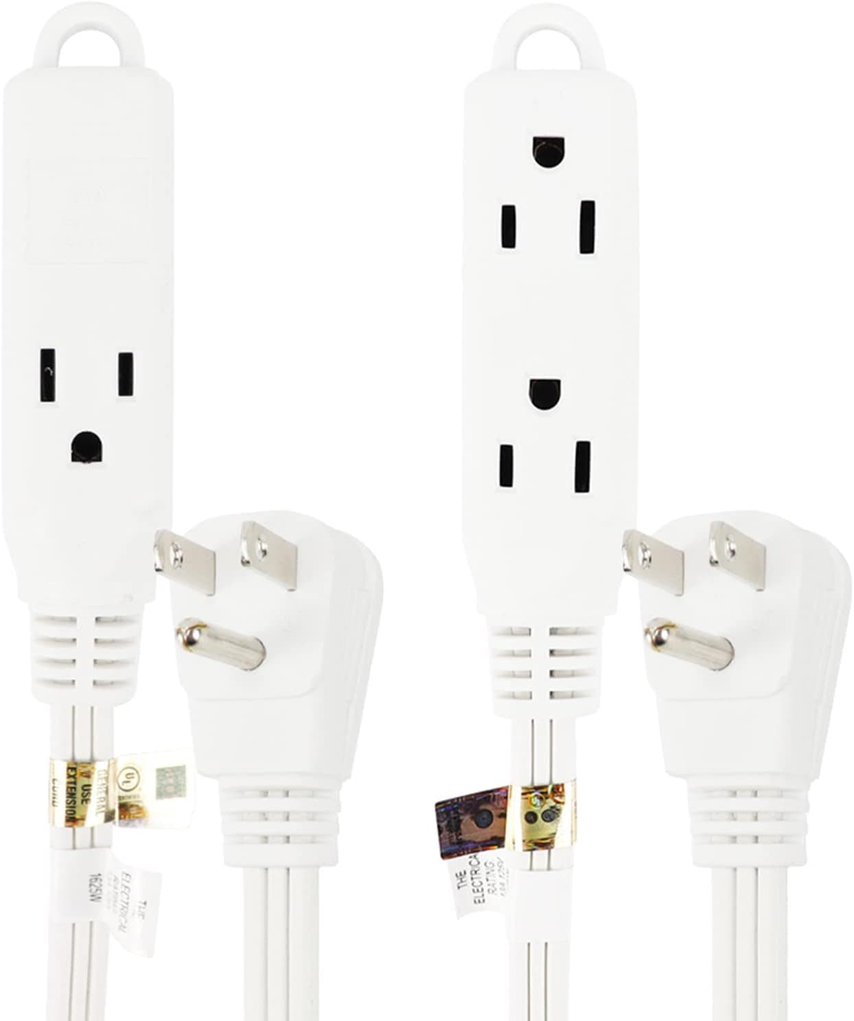EP 15 Ft 3 Outlet Extension Cord with Flat Plug, 3 Prong Grounded, 16/3 SPT-3 Durable Power Cable for Indoor Use, White, 2 Pack