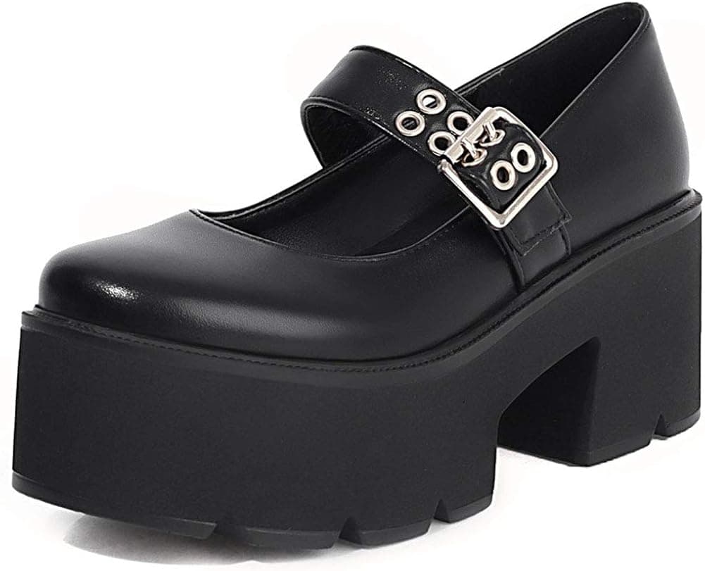 MEILIYA Women's T-Strap Platform Mary Jane Lolita Shoes Gothic Mid Chunky Heel Dress Pumps