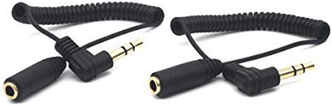 Riipoo Coiled 3.5mm Audio Extension Cable - 2-Pack 30cm Mini Coiled 3.5mm Headphone Cable, 90 Degree 1/8" 3.5mm TRS Jack Male to Female Stereo Aux Audio Coiled Cord (M - FM)