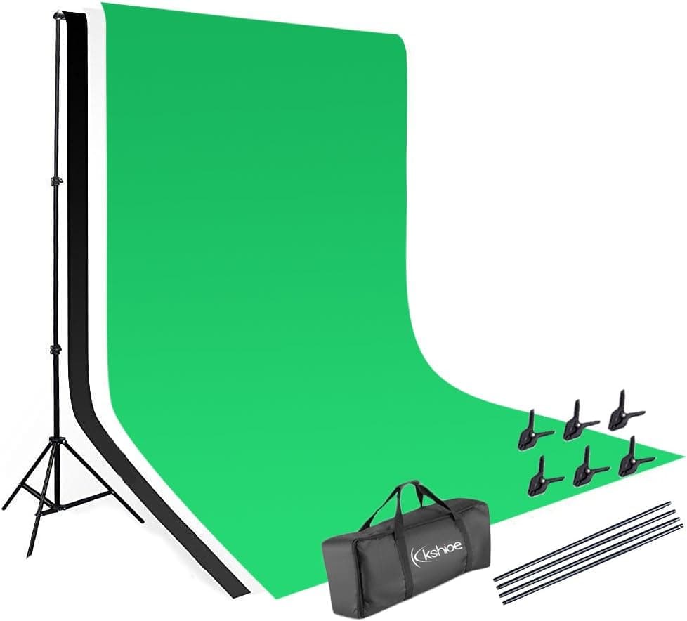 Kshioe 2x3m Background Stand Support System Kit+ Green Black White Non-Woven Backdrop+ Clamps