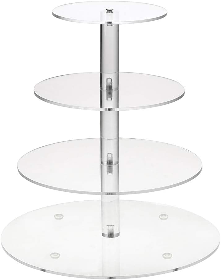 Hipiwe Acrylic Cupcake Display Stand Tower - 4 Tier Round Cupcake Display Tiers, Clear Tabletop Pastry/Cake/Dessert Serving Platter holder for Birthday/Wedding Party