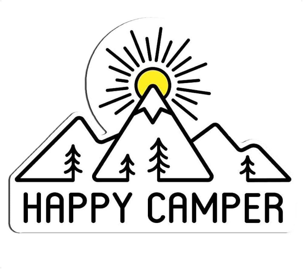 Sticker Art Happy Camper Backpacking, Mountain Tough Outdoor Camping Stickers, Waterproof Vinyl (4.5" Wide).