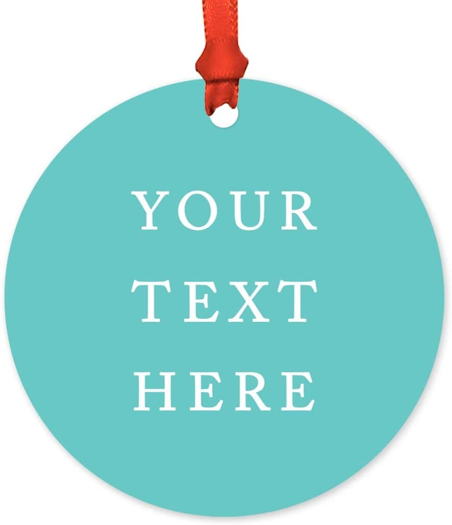 Andaz Press Fully Personalized Round Metal Christmas Ornament, Your Text or Logo Here, 1-Pack, Includes Ribbon and Gift Bag, Custom Name