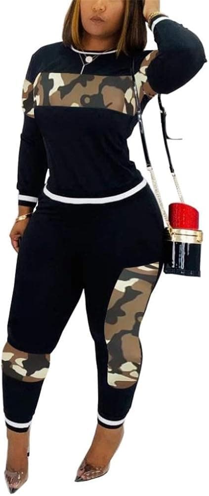 THLAI Womens Casual 2 Piece Outfits Leopard Print Color Block Long Tracksuits Sets