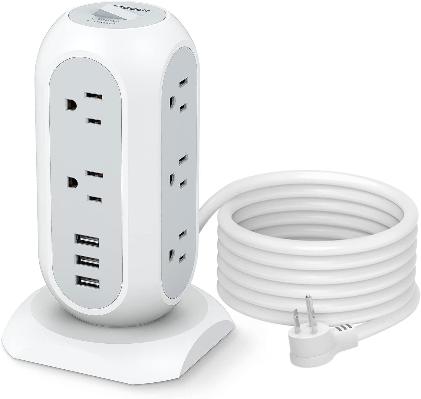 Surge Protector Power Strip 10 Ft Cord, 11 Outlets 3 USB Chargers, TESSAN Tower Power Strip with Multi Plug Outlet 1875W/15A, 1050J, Flat Plug, Office Supplies, School, Dorm Room Essentials
