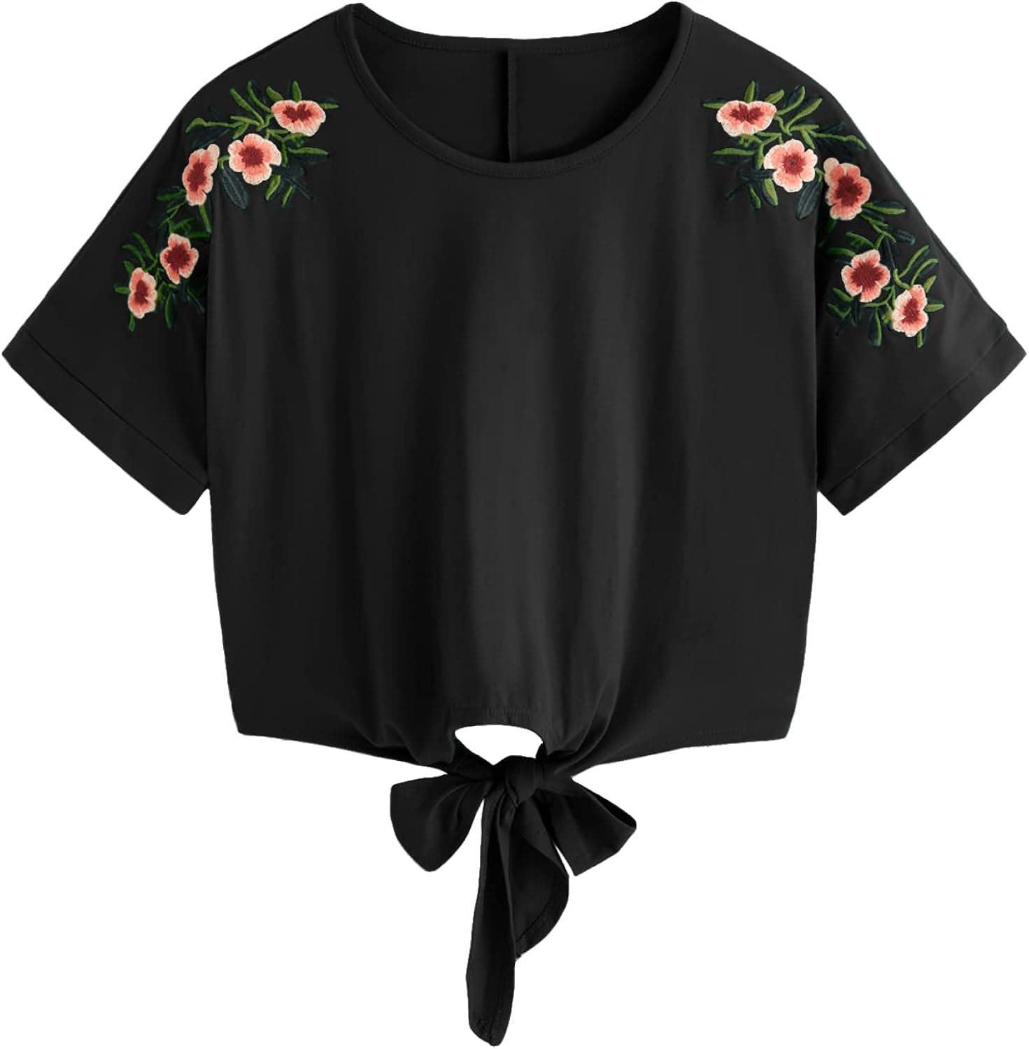 SweatyRocks Women's Summer Short Sleeve Crop Top T-Shirt Tie Front Blouse Top