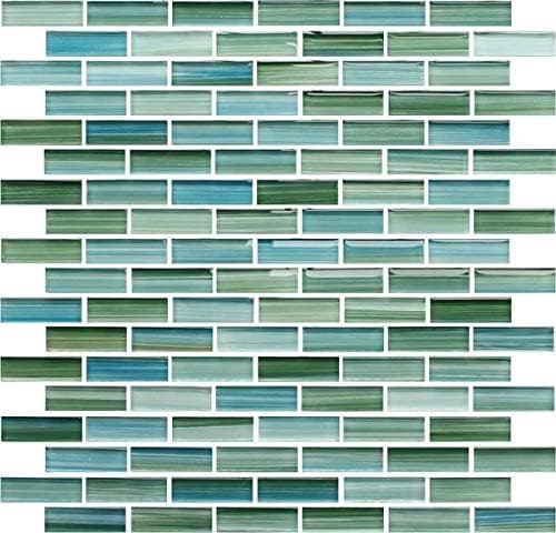 Sample - Rip Curl Green and Blue Hand Painted Glass Mosaic Subway Tiles for Bathroom Walls or Kitchen Backsplash