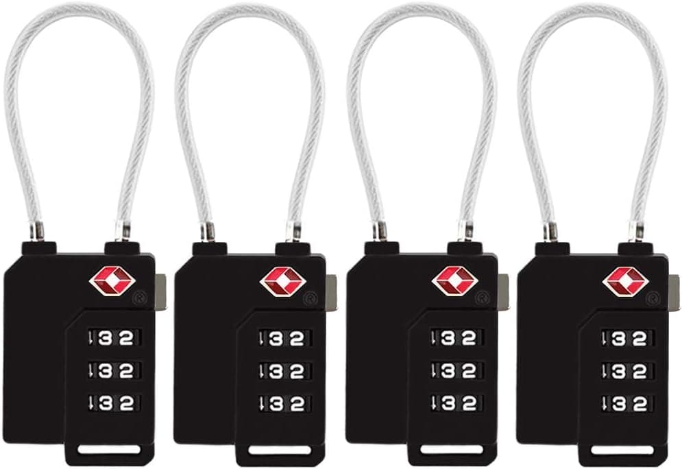 TSA Lock Security 3 Digit Combination Suitcase Luggage Bag Code Lock Padlock (Black-4-Pack)
