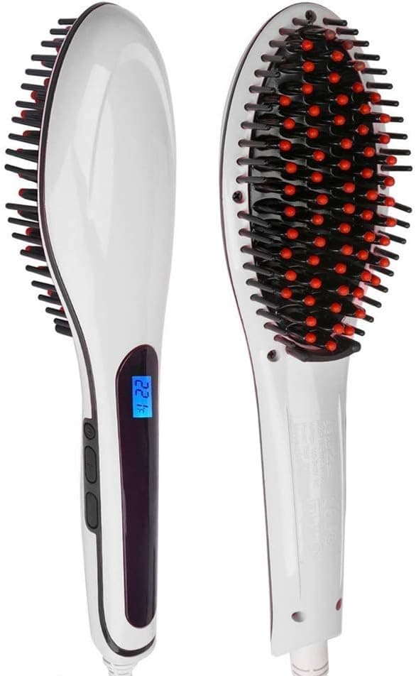 PU Health Pure Acoustics Pink Ceramic Straightening Brush Natural Straight Hair Iron