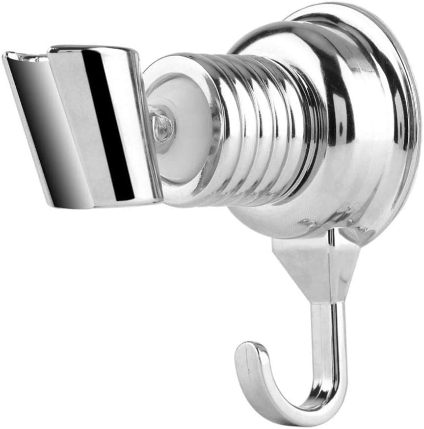 Adjustable Shower Head Holder, Strong Suction Cup Adjustable Handheld Mounting Shower Head Holder with Towel Hook, Bathroom Wall-Mount Bracket, Silver