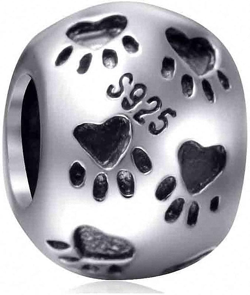ABUN Dog Paw Footprint Charms 925 Sterling Silver Beads for Charms Bracelets,Mothers Gifts