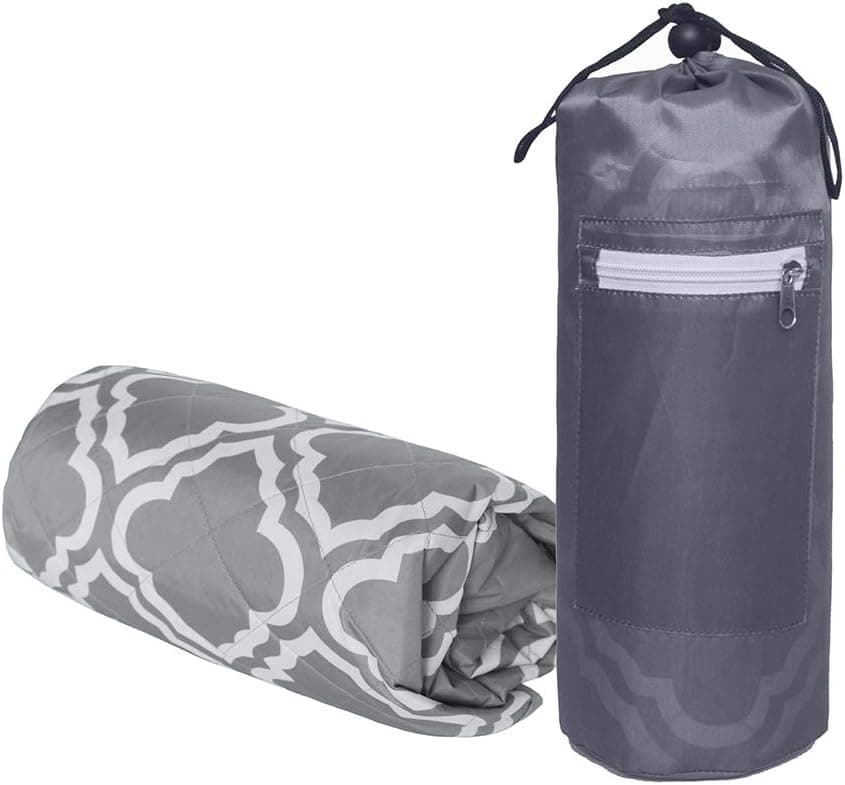 MDSTOP Portable Picnic Blanket, Waterproof and Sand Resistant Mat, Fits for Outdoor Sports, Travel,Picnic, Camping, Lounging, Beach (Grey+White, 59" × 71")