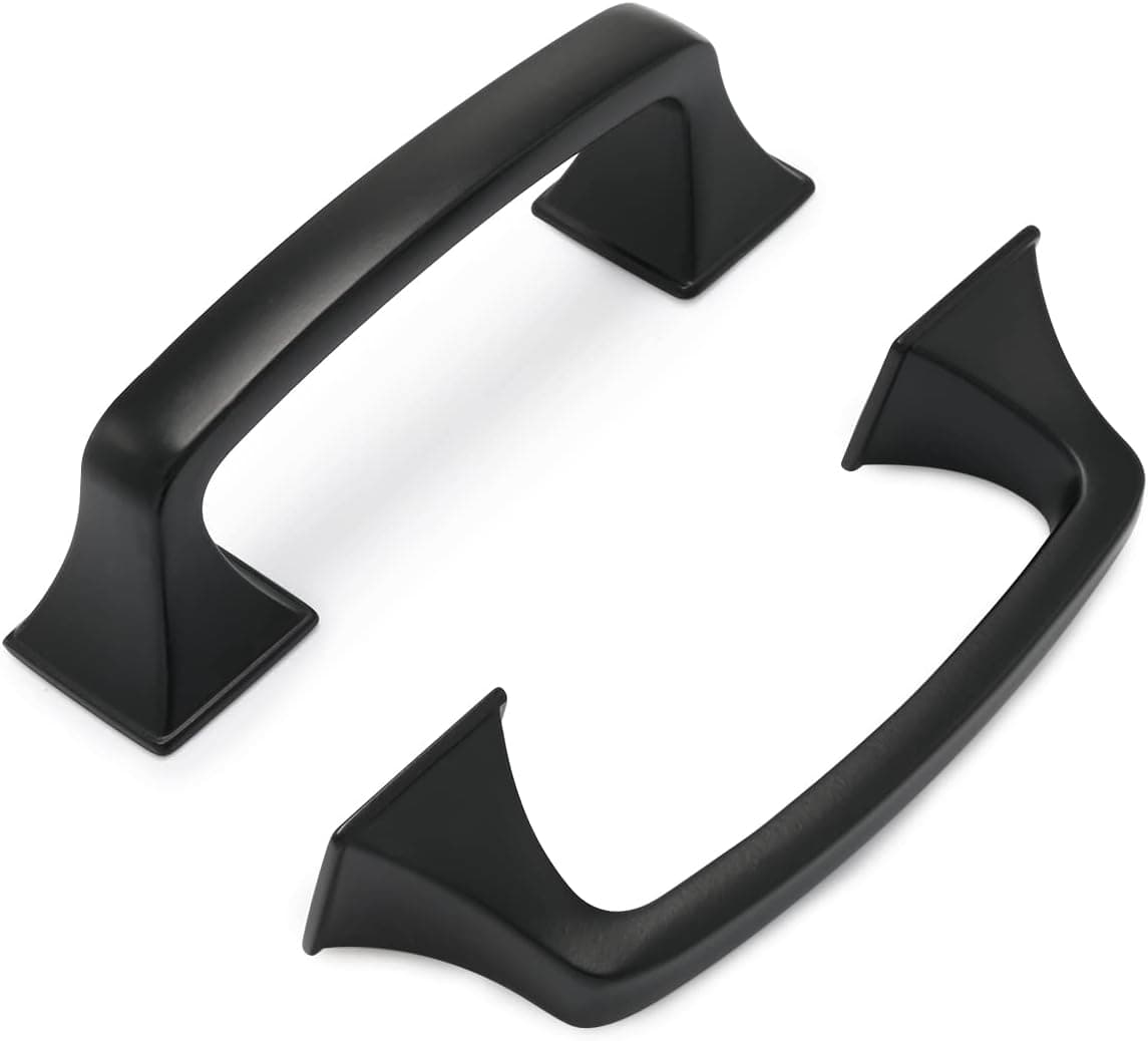 HOMOTEK 10 Pack 3" Hole Centers Cabinet Pulls, Big Square Foot Arch Furniture Handles,76mm Hole Centers Solid Zinc Kitchen Hardware, Vintage Square Dresser Handles(Matte Black)