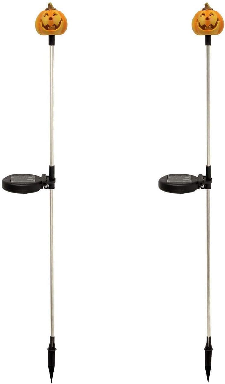 G&J ONLINE TRADING Solar Powered Round Pumpkin Garden Stake Landscape Color Change Lights (Set of 2)