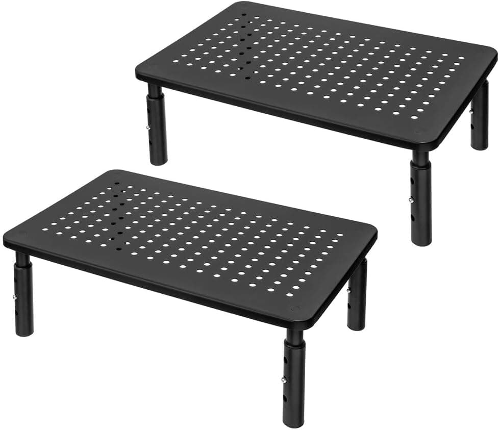 Monitor Stand Riser, Height Adjustable Monitor Stand for Laptop, Computer, iMac, PC, Printer, Desktop Ergonomic Metal Monitor Riser Stand with Mesh Platform for Airflow 2 Pack