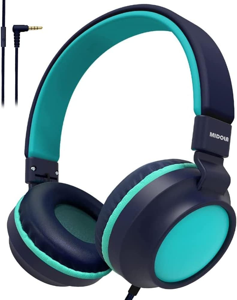 MIDOLA Kids Headphone Wired Over Ear Foldable Noise Protection Light Stereo Headset with Inline Cable AUX 3.5mm Mic for Young Boy Girl Child Travel School Pad Notebook Laptop Tablet Blue