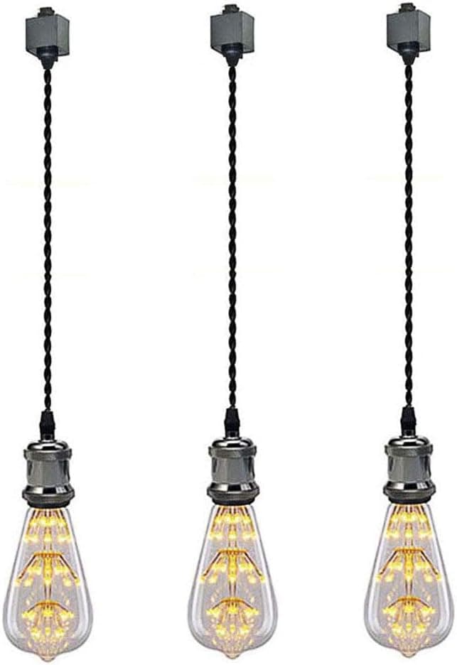 Kiven 3-Lights H System Track Mini Pendant, Pearl Black Finish Lamp Holder Fitting Track Light Kit, Rose Pendant Braided Fabric Flex Cord Length 35.43 in,TB0123-90CM